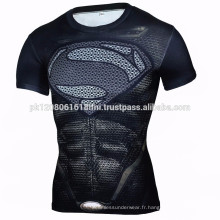 Vêtements de compression de marque super man demi-manche imprimé rashguard